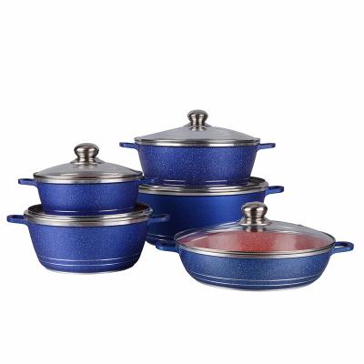 China Sustainable 10 Pcs Aluminum Die Cast Marble Non Stick Induction Cookware Sets for sale