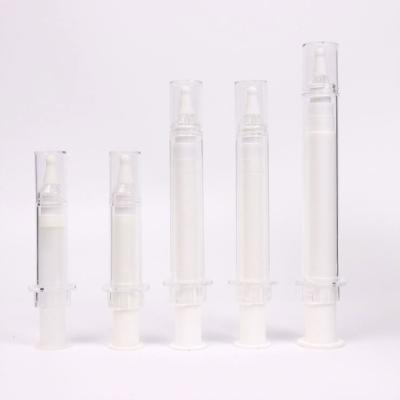 China Airless Dispenser Bottles Hot Sale Disposable Plastic Syringe 15ml Airless Pump Bottle Tube White Transparent Cosmetic Eye Cream Tubes for sale