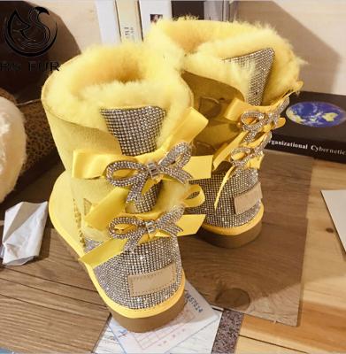 China Wholesale Fashion Anti-slippery Ladies Sheepskin Children Women Winter Snow Sliver Fur Boots With Bows 2020 for sale