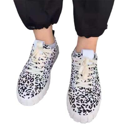 China Wholesale fashion trend style leopard print design new women shape outdoor thick bottom casual lace up sports shoes for sale