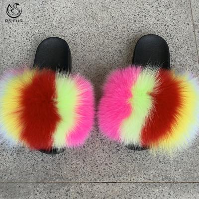 China Anti-slippery mixed color fur slippers style 100% real fox fur slips slippers for women fails for sale