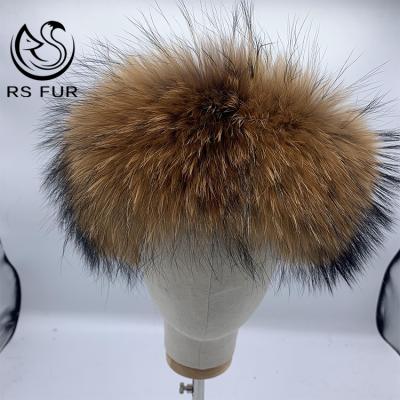 China Wholesale Fluffy Solid Natural Orange Black Kids Raccoon Color Custom Real Fur Headband Set Bulk Women Winter for sale