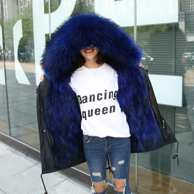 China Wholesale Price 2018 Winter Fashion Anti-shrink Warm Blue Fox Fur Parka With Raccoon Fur Lining for sale