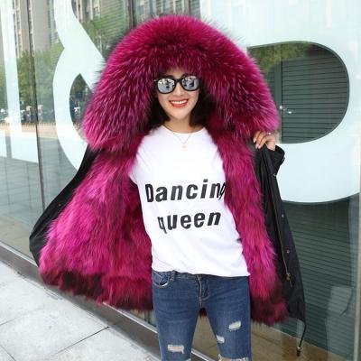 China 2018 Women's Winter Wholesale Anti-shrink Red Fox Raccoon Fur Jacket Hooded Parka Real for sale