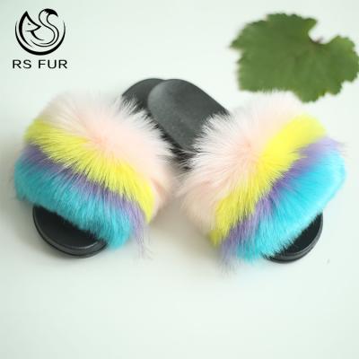 China New Custom Wholesale Anti-slippery Fashion Fake Fur Slippers Women Faux Fur Slippers Fluffy Female Slides for sale