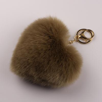 China Fluffy Cute Heart Shaped Ball Pompom Decoration Women Fur Key Chain for sale