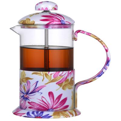 China Viable Customize Logo 1000ml Rose Stainless Steel Borosilicate Glass French Press Tumbler for sale