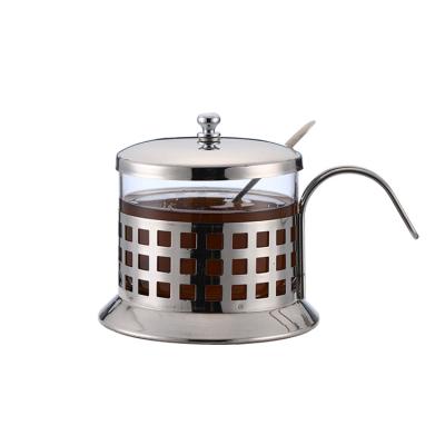 China Sustainable Round Shape Eco-friendly Sugar Can Cafe Mini Sugar Storage Tank Stainless Steel Sugar Bowl With Lid for sale