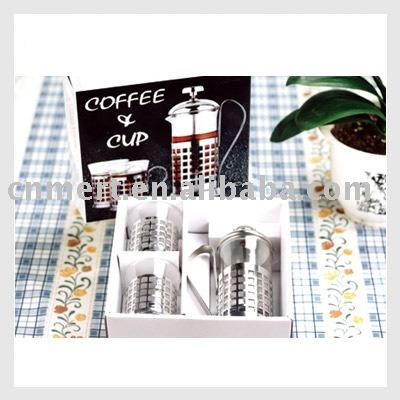 China Viable Heat Resistant Glass Coffee Stainless Steel Diver French Press Cup Set for sale