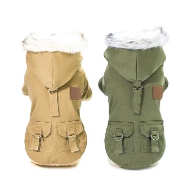 China Viable Plush Hoodie Thicken Double Pocket Industrial Style Dog Jacket Coat Suit Winter Warm Dog Clothes for sale