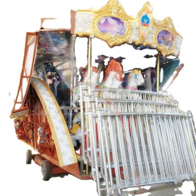 China Outdoor Playground Amusement Equipment Theme Park Carousel Ride With Mounted Trailer for sale