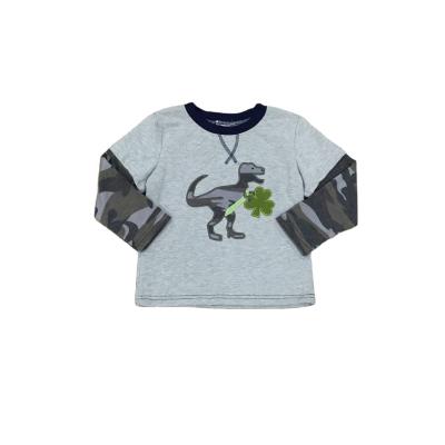 China Long sleeve raglans 2021 spring cotton shirts tops baby boy clothes St Patrick's Day T-shirt dinosaur washable shamrock camo camo for sale