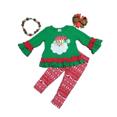 China Santa Claus Pants Babies Sweet Christmas Clothes FALL/Winter Green Aztec Aztec Ruffles for sale