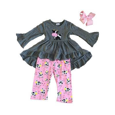 China New Summer Cotton Babies Kids Clothes Boutique Outfits Cow Soft Pink Low Yard Cotton Gray Capris for sale