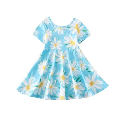 China 2021 New Summer Baby Kids Clothes Twirl Cotton Washable Solid Yellow Knee Length Short Sleeve Dress for sale