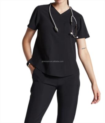 China GloriouIn Regular Female V-neck Scrubs Dispensing Set Cheap Hospital Clinic Uniforms Polyester Spandex Stretch Nurse Medical Uniform for sale