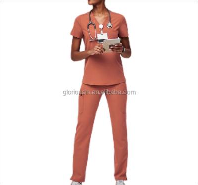 China GloriouIn Regular Female Classic V-Neck Scrubs Set Nurse Stretch Uniforms Clinic Distribution Jogger Scrubs Set Hospital Medical Uniform for sale