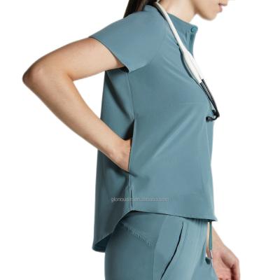 China GloriouIn Regular Female Scrubs Standard Zipper Front Opening Nurse Scrubs Collar Set Hospital Trotter Pants Medical Uniform Wholesale for sale