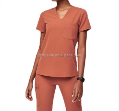 China GloriouIn Regular Female V-Neck Rayon Spandex Twill Poly Nurse Shirt Uniforms Scrubs Set Hospital Jogger Pants Wholesale Medical Uniform for sale