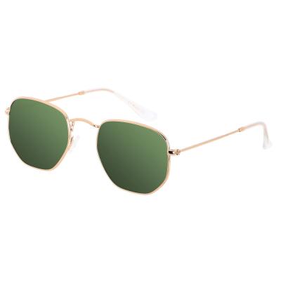 China Fashion Sunglasses Trend 2021 Retro Unique Hexagonal Glass Frame G15 Green Polarized Sunglasses SOJOS For Women Men for sale