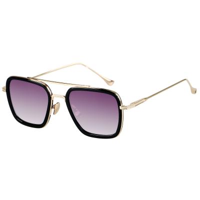 China Fashion Sunglasses Fashion Vintage Uv400 Polarized Double Bridge Beam Gold Square Thick Metal Rims Ironman Sunglasses Tony Stark Glasses for sale