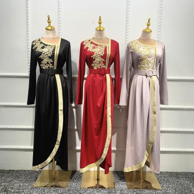 China 2021 Newspaper Daily Casual Formal Casual Identification Abaya Embroidery Beading Long Slim Muslim Abaya Dresses Dubai Abaya for sale