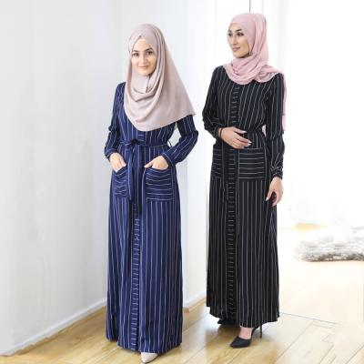 China Long Sleeves Ladies Dresses Long Sleeves Ladies Dresses Women Shirt Dresses Stripe Shirt Dress Shirt Dresses Casual Muslim Abaya Women for sale