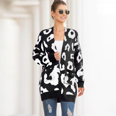 China Casual Round Neck Leopard Print Breathable Knit Sweater Coat Women's Long Sleeve Pullovers Women's Cardigan for sale