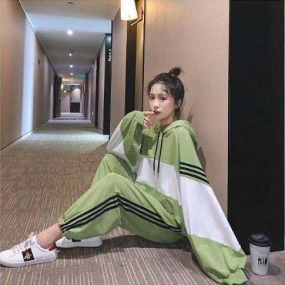 China Green loose sportswear fashion suit women plus size 2021 spring and autumn sportswear new autumn casual avocado two-piece clothes for sale