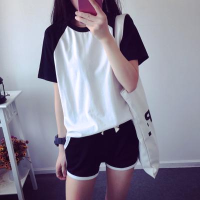 China Sweet Solid Color No Logo Short Sleeve T-Shirt Shorts Women's Suit White Shirt Wholesale for sale