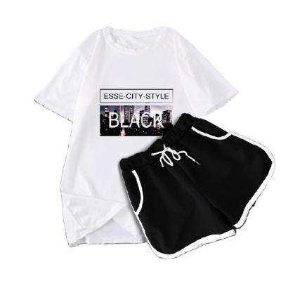 China Summer Soft Black Urban Women's Version Short Sleeve T-shirt Shorts Slim Suit Korean Student Suit for sale