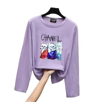 China Soft cute cat pattern long sleeve T-shirt men and women clothing loose leisure shirts wholesale for sale