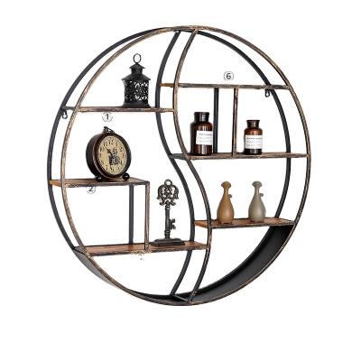 China (Height)Adjustable Round Shape Decorative Gold Wall Metal Book Shelves Wall Mount Shelf For Bedroom for sale