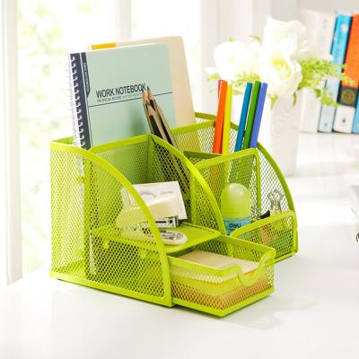 China Multifunctional Desktop Storage Mesh Metal Stationery Box Drawer Organization Box Pen Holder for sale