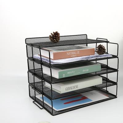 China Desktop Storage 4 Layer File Tray Metal Display Rack Metal Desk Set Customized Office Storage Rack for sale