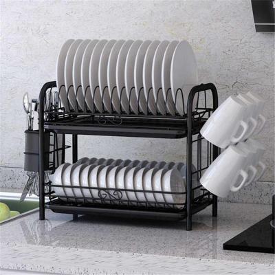 China Sustainable Double Tiers Dish Drainer Kitchen Drying Rack Rack Plates Cup Tableware Bowl Shelf Basket for sale