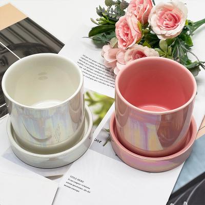 China Contemporary Custom Design Color Ceramic Indoor Plant Pots Wholesale Flowerpot Plant Flower Pots With Tray for sale