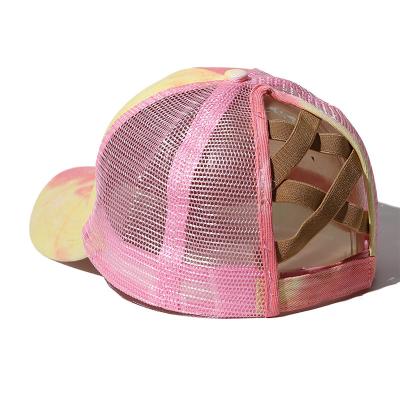 China COMMON Tie-Dye Sunscreen Starry Mesh Peaked Cap Baseball Cap Loophole Ponytail Hat Pattern Summer Sunshade for sale