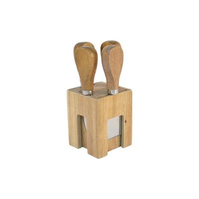 China Sustainable Natural Wooden 4 Piece Cheese Knife Set With Wooden Stand for sale