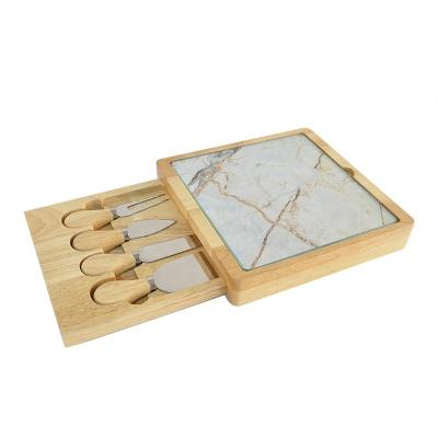 China Sustainable Glass Cheese Board With Knives Set Cheese Knife Set Rubber Wooden Cheese Set For Kitchen for sale