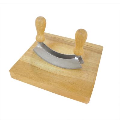 China Sustainable Kitchenware Panel Mezzaluna Cleaver And Board Set for sale