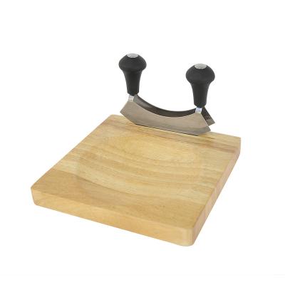 China Kitchen Mezzaluna Panel Sustainable Cleaver And Cutting Board Set Onion Board With Double Blade Knife for sale