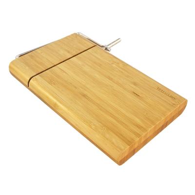 China Sustainable Cheese Cutting Board Bamboo Cheese Board Set With Stainless Steel Cutting Wire for sale