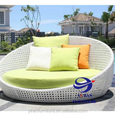 China Outdoor UV Esistant Round Folding Bed 2-in-1 Round Poly Rattan Wicker Black Daybed Sofa Garden for sale