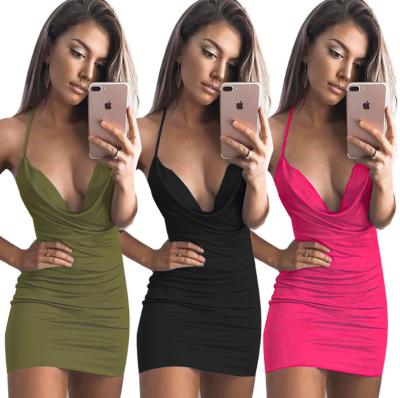 China Breathable Ladies Plus Size Bandage Suspender Strapless Dress Casualwear Sexy Deep V Neck Sexy Backless Dress for sale