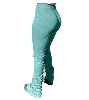 China Anti-wrinkle 2020 fashion women mid waist drawstring tie pleated leggings flared stacked pants for sale