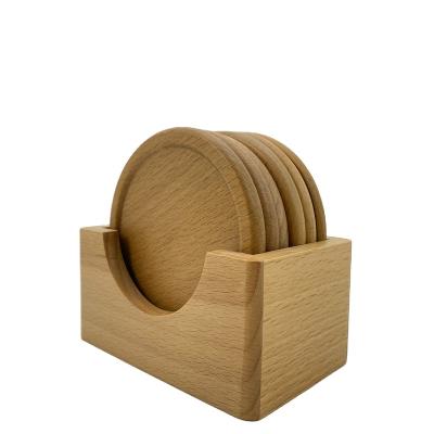 China Wear resistant and not easy to deform factory wholesale price customs treated beech wood round coaster set for home for sale