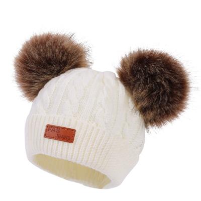 China COMMON Double Infant Pom Pom Boys Girls Warm Beanie Hats Baby Knit Hat Toddler Cotton Beanies For Babies for sale