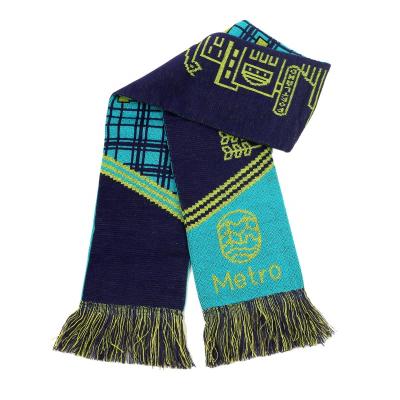 China Promotion Jacquard Custom Knitted Scarf Winter Football Fans Mens Knit Scarf for sale