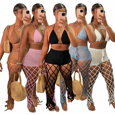 China Anti-wrinkle crochet swimwear bra and pants set 2022 summer beach set women latest 2 piece beach wear to crochet 2 piece pants set for sale